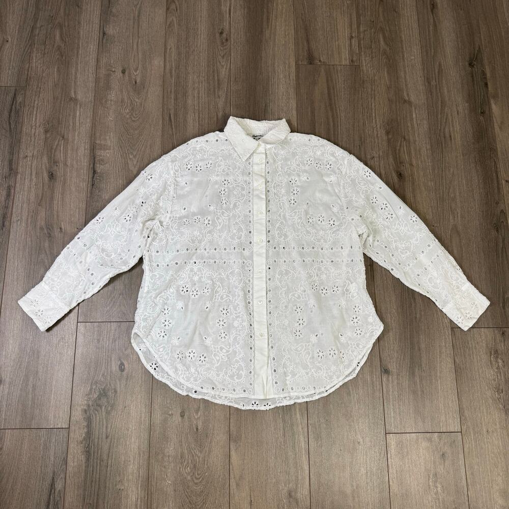 Madewell Embroidered Oversized Button Up Shirt US Women's L - Picture 2 of 7